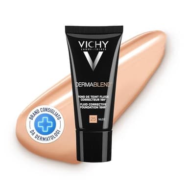 Vichy Dermablend Fondotinta Correttore Fluido, Alta Coprenza Senza Effetto Maschera, Tenuta 16H, Imperfezioni Nascoste e Pelle Radiosa, Per Tutti i Tipi di Pelle, Tonalità: 25, 30 ml