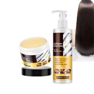 Dyceittdia 2pcs Cura dei Capelli al Collagene, 100ml Shampoo al Collagene e Maschera per Capelli al Collagene, Leviga e lucida, Migliora l'effetto Crespo, la Secchezza e le doppie Punte, hair mask1