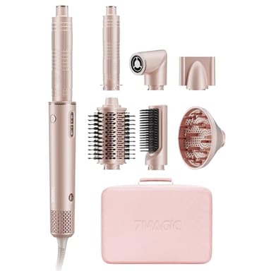 7MAGIC 7 in 1 Air Styler, Asciugacapelli Ionico, Spazzola Ad Aria Calda, Spazzola Lisciante, Arricciacapelli Automatico, Modellatori Multifunzione, Nessun Danno da Calore, con Custodia da Viaggio