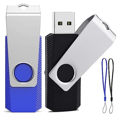 ABLAZE Chiavetta USB 2.0 8GB 2 Pezzi Girevole Pen Drive per Archiviazione Dati Unità Pennetta USB Con Corda (Blu Nero)