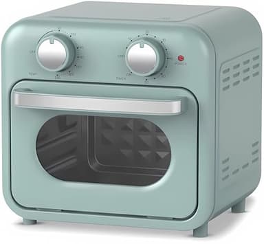Empotec Friggitrice ad Aria Mini Vintage Forno 230 Gradi Cottura Timer Green Verde 10 LT Potenza 730-870W Voltaggio 220-240V Manopole Multifunzione