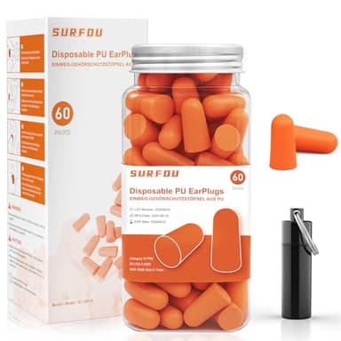 SURFOU Tappi Orecchie Dormire, 60 Paia, Riduzione Rumore 38 dB, Riutilizzabili e Confortevoli, Ideali per Russare, Studio, Viaggio, Moto, Ufficio, Dormitori Laterali, Arancione