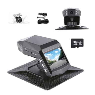 XYBkey - Telecamera da cruscotto per auto con doppia registrazione anteriore e posteriore, schermo HD da 2 pollici, grandangolare da 170 gradi, WDR, visione notturna e scheda da 32 GB.