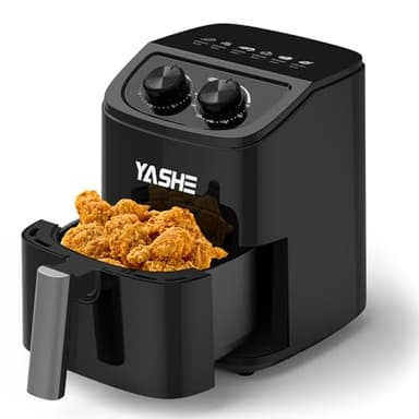 YASHE 2,3L Friggitrice ad Aria per 1–2 Persone, Compatta Air Fryer con 6 Opzioni di Menu, Doppia Manopola per Temperatura e Timer, Circolazione D’aria 3D, Cottura Sana Senza Olio