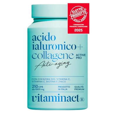 Collagene e Acido Ialuronico ELETTO PRODOTTO DELL’ANNO 2025 - L’unico con Probiotico Testato Bifidobacterium L. BLG1 Migliorando del +30% l’assorbimento degli Attivi, Vit C e E, Q10, Zinco e Biotina.
