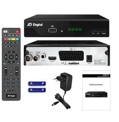 Decoder digitale terrestre, decoder DVB-T2, Full HD DTT H265+ 10bit, FTA DM-Digital, decoder TV, USB, HDMI, LAN, SCART, USB WiFi Support, telecomando universale IR 2in1, Nero (HD H.265)