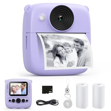 CalineGam Macchina Fotografica Bambini Istantanea, 2.0 Pollici Fotocamera Digitale Bambini con 32GB Scheda e Carta Fotografica, Regali di Natale Compleanno per 4 5 6 7 8 9 10 Ragazze Ragazzi (Viola)