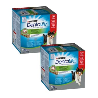 PURINA DENTALIFE Daily Oral Care Snack per Cani - Sticks Dentali per Igiene Orale Cane Adulto Taglia Media, 2 Confezioni da 42 Sticks