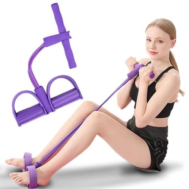 BSITSSS Corda elastica con 4 Tubi Attrezzi Palestra Casa,Elastico Sit Up Pull Rope Pedale Fascia di Resistenza con Manico,Allenatore addominale per Addome/Vita/Brase/Stretching Allenamento Dimagrante