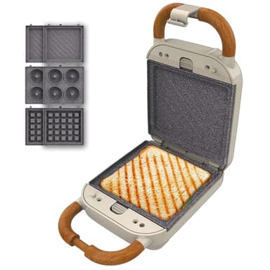 Cecotec Tostiera Rock'Ntoast Retro One Beige. Tre Piastre Intercambiabili, Design Retrò, Rivestimento Rockstone, 700W, Indicatore Luminoso, Base Antiscivolo, Manico Freddo, Clip Chiusura