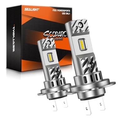 SEALIGHT H7 LED Lampadine aggiornate, design mini 1:1 6500K luce bianca fredda, 22000LM 500% ultra luminoso, 60000+ ore di vita, nessun adattatore richiesto, confezione da 2, no ventilatore