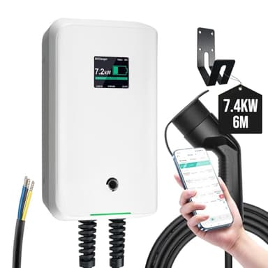 Morec Wallbox 7,4KW Tipo 2 Colonnina Ricarica Auto Elettrica con Smart APP connessa tramite WIFI e Bluetooth, Caricabatterie EV monofase 6-32A 6M con standard IEC62196-2, RCD tipo B per BEV/PHEV