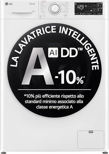 LG AI DD F4R3710NSWW Lavatrice 10kg a Carica Frontale, Serie R3, Lavatrice Classe A -10%, 1400 giri, Autodosaggio, Lavaggio a Vapore, Wi-Fi, Libera Installazione, Bianco