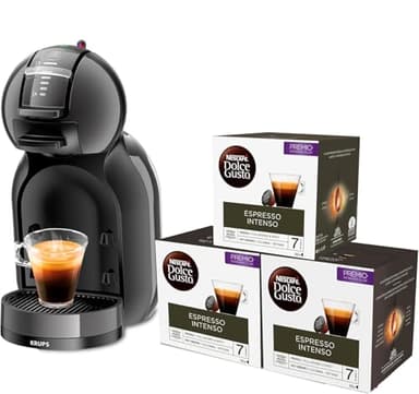 Dolce Gusto Krups Nescafé Mini Me, nero, automatico, qualità professionale, pressione 15 bar, grande varietà di bevande calde e fredde, 0,8 l, 1500 W, include 3 confezioni di caffè intenso, KP1238CAS