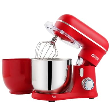Kitchen in the box Impastatrice Planetaria, 2 Ciotole 3.5L Piccolo Impastatrice Professionale, 10 Velocità Leggero con Uncino Impastatore, Mescolatore, Frusta Sbattitric (Rosso)