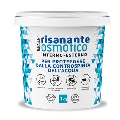 RASABEN -Risanante Osmotico, Stucco in Polvere per Risanamento di Murature Umide e Impermeabilizzare Pareti e Pavimenti, Antimuffa e Traspirante, Uso Esterno e Interno, Made in Italy, Barattolo da 1kg