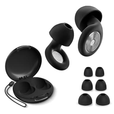 Tappi Orecchie Dormire, 2025 Nuovo Tappi Orecchie Riutilizzabili da 45dB Riduzione del Rumore per Dormire, per Meditazione/Viaggi/Lavoro/Studio/Concerti, con 8 Punte (XS/S/M/L) e Custodia - Nero