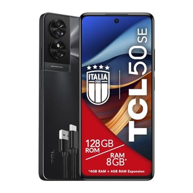TCL 50SE Smartphone 4G Display 6.78" FHD+ 90 Hz, 128GB, 8GB RAM (4GB+4GB RAM Expansion), 50 Mpx Hybrid camera, Android 14, Batteria 5010 mAh fast charging, Dual Sim, Grigio (Grey)