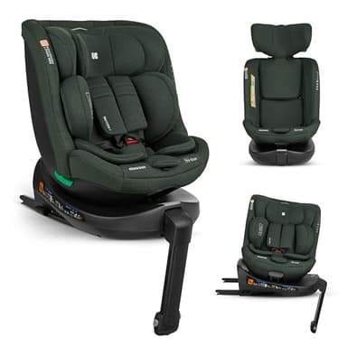 KikkaBoo i-Secure Seggiolino Auto 0-36 kg, 9-36 kg, Gruppo 0 1 2 3, ISOFIX, i-Size, Rotante a 360º, 40-150 cm, da 0 a 12 anni, 12 posizioni poggiatesta, Verde militare