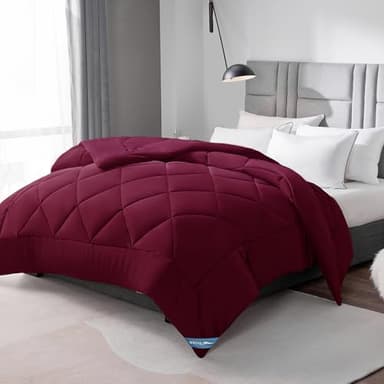 WAVVE Piumino Quattro 4 Stagioni Letto Singolo 155 x 220 - Piumone Autunnale Invernale 155x220 - Trapunta 220x155, Microfibra Sintetica, Caldo, Morbido, Bordeaux