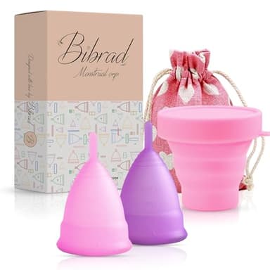 Bibrad Coppetta Mestruale - 2 Coppette Mestruali Taglia M e L, 1 Sterilizzatore, 1 Borsa da Trasporto - 100% Morbida Silicone di Grado Medico Lavabile e Riutilizzabile (M-L)