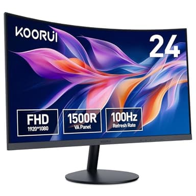 KOORUI Monitor 23.6 Pollici Curvo (1500R), Full HD (1920x1080), VA, 100 Hz, 5 ms, HDMI, VGA, Gaming Monitor, Eye Saver Mode, Flicker Safe, Nero, 24N5CA