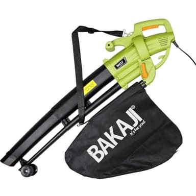 BAKAJI Aspirafoglie Elettrico da Giardino 3 in 1 Aspiratore Trituratore e Soffiatore Soffia Foglie Potenza 3000 W con Serbatoio di Raccolta 45lt Rotelle e Tracolla per Manutenzione Spazi Esterni