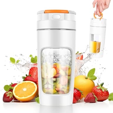 600 ml Leggero Frullatore Portatile, Mini Frullatore Portatile Elettrico, frullatore personale con 4 coltelli in acciaio inox, Ricaricabile, per Frullati, Trita Ghiaccio e Frutta Congelata (Bianco)