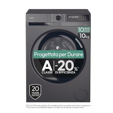 Candy ProWash 500, BR 410B8G-S, Lavatrice a carica frontale, 10 KG, Classe A-20%, 1400 giri, 72 dB, App hOn, 16 programmi, Antracite, AxLxP 85x60x60,1 cm [Classe di efficienza energetica A]