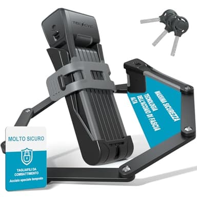 TECHCYC Lucchetto Pieghevole per Bici, Lucchetto Bici Antifurto Pieghevole Portatile, con Supporto e 3 Chiavi di Sicurezza, Altamente Sicuro e Durevole per Bicicletta, Moto, E-Scooter