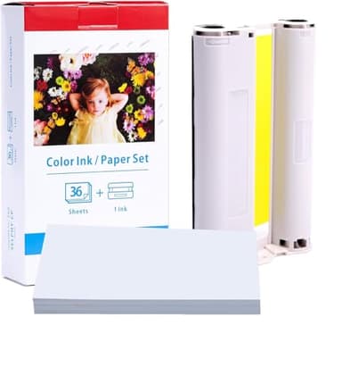 Fimax Carta Fotografica e Cartucce compatibile per Canon Selphy CP1500 CP1300 CP910 CP1200 CP1000 CP900, KP-36IP, 1 Cartuccia d'inchiostro a Colori e 36 fogli di Carta per Stampante, 100 x 148 mm