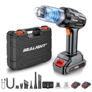 SEALIGHT Aspirabriciole Senza Fili Potente, 21000Pa 7 in 1 Aspirapolvere Auto Portatile con 2 Batterie Rimovibili, Motore Brushless, Mini Aspirapolvere Potente della spazzola (Nero)