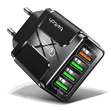 Caricatore USB Multiplo a 4 Porte Ricarica Rapida, Caricabatterie Blocco Caricatore Multiplo, Adattatore di Ricarica Multiporta Compatible con iPhones 16 15, 15 Pro Galaxy, Xiaomi Tablet