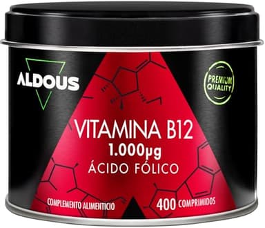 Vitamina B12 e Acido Folico - 400 Compresse (Scorta per +1 Anno) - B12 Vitamina 1000 mcg + Acido Folico 400 mcg - Integratori Stanchezza e Fatica - Integratori Difese Immunitarie - Vegan - ALDOUS