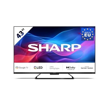 Sharp 43GR8265E - TV 43 pollici (108 cm) 4K Ultra HD 144Hz Google TV – Gaming & Streaming QLED Smart TV senza cornice (HDMI 2.1, ALLM & VRR) – con app (Netflix, Prime, Disney+, Apple TV)