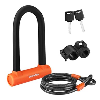 ValueMax Lucchetti a U per Bicicletta 2 in 1, Lucchetto per Bici a U con Cavo Flessibile da 1,8m e Supporto, Lucchetto Bici Antifurto a U per Biciclette, Veicoli Elettrici, Motocicli