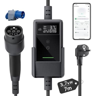 dé Carichino Auto Elettrica APP 3,7kW 7m 6–16A, Caricatore Auto Elettrica Portatile Tipo 2 Schuko con LCD, Cavo Ricarica Auto Elettrica, Colonnina Ricarica per Model 3/Y, 500e, e-208, altri EV/PHEV