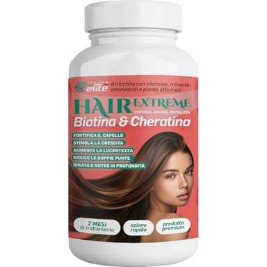 Italian Elite® Hair Extreme Integratore per Capelli con Biotina, Cheratina, Selenio, Zinco 120 cpr. Stimola la ricrescita, contrasta la caduta, la calvizie e le doppie punte