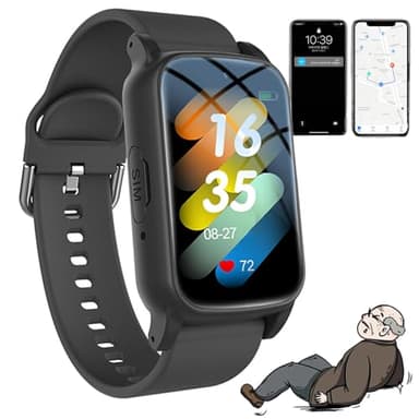 Orologio Anticaduta Per Anziani Con GPS | Pulsante SOS | Telefono HD | Monitoraggio Della Salute | Risposta Automatica, Promemoria Di Caduta, Per Pazienti Affetti Da Alzheimer E Demenza Black