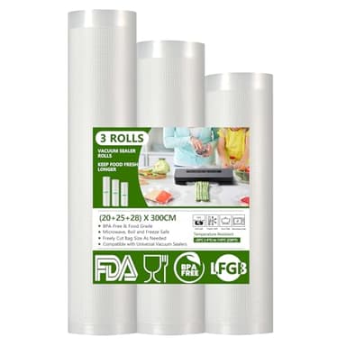 Diboniur Sacchetti Sottovuoto Alimenti, 3 Rotoli Buste Sottovuoto Alimenti 28/25/20x300 cm, Rotolo Sottovuoto Alimenti Goffrati Riutilizzabile, Adatto a Tutte le Macchine Sottovuoto