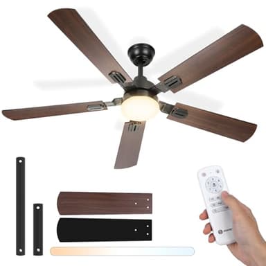 Aigostar Ventilatore da Soffitto con Luce e Telecomando Silenzioso 52‘’, 2700K/4000K/6500K, 33W Motor DC Reversibile, 6 Velocità, Adatto per soggiorno, camera da letto e sala da pranzo