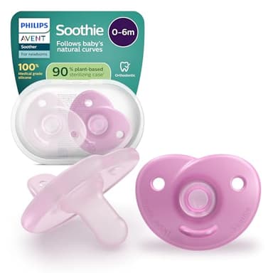 Philips Avent Soothie chupetes: diseño de silicona de una pieza, para recién nacidos, tetina flexible que reduce la presión entre los dientes y la boca, sin BPA, paquete de 2, SCF099/27