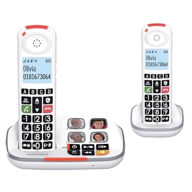 SWISSVOICE - Xtra 2355 Duo - DECT - Telefono fisso cordless per anziani con segreteria - Tasti grandi - Audio Boost - Suonerie forti - Compatibile apparecchi acustici - Blocco chiamate - 2 portatili