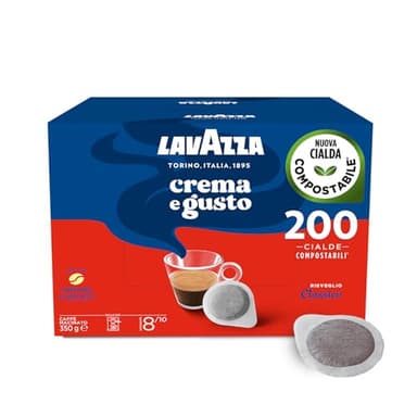 Lavazza, Crema e Gusto Classico, Caffè per Macchine Espresso, Arabica e Robusta con Note di Legno e Tabacco, Intensità 8/10, Tostatura Scura, 4 Confezioni Da 50 Cialde