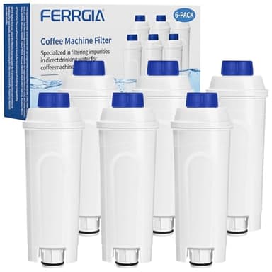 FERRGIA 6x Filtro Acqua Compatibile con De'Longhi DLSC002,SER3017,5513292811–Addolcitore per Macchina Caffè ECAM, ETAM, ESAM, BCO, Serie EC, Rivelia–Riduce Calcare,Cloro e Metalli,Gusto Migliore