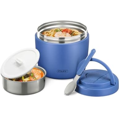 Itslife Thermos per Alimenti 900ml, Contenitore Termico per Alimenti con Cucchiaio Pieghevole, Thermos Pappa Acciaio Inossidabile per Zuppa, Porridge, Riso, Frutta, Blu