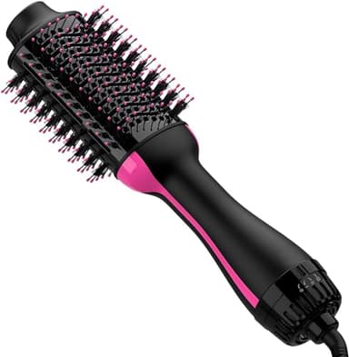 Aggiornato 4 in 1 asciugacapelli e styler, 1200W Spazzola phon Asciugacapelli e Styler, con Ioni Negativi Anti-Crespo, Cilindro in Ceramica al Titanio, Spazzola Raddrizzante (Nero/Rosa)