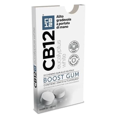 CB12 Boost, Gomme da Masticare Senza Zucchero con Xilitolo, Gusto Menta Forte, Effetto Sbiancante, Prevengono Alito Cattivo, Confezione da 10 Chewing Gum