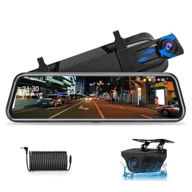 【Neue Version】Jansite Specchio Retrovisore Auto 10 pollici Touchscreen, Posteriore e anteriore 1080P Mirror Dash Cam Specchietto Retrovisore con Cavi da 10m, Visione notturna grandangolare 170°