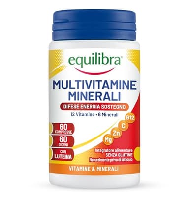 Equilibra Integratori Alimentari, Multivitamine e Minerali, a base di 12 Vitamine e 6 Minerali con Luteina, Indicato per Diete Povere di Minerali e Vitamine o Aumentato Fabbisogno, 60 Compresse
